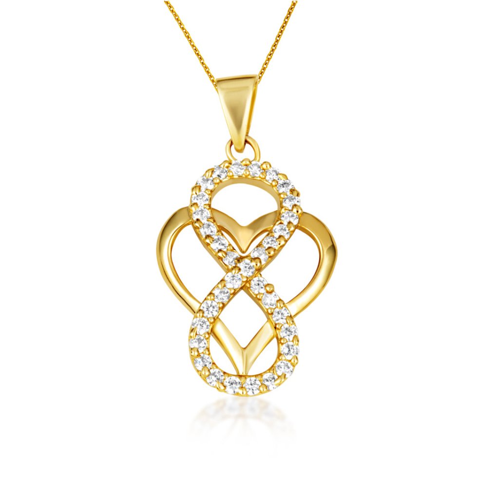 10k Solid Gold Cz Infinity Heart Love Pendant Necklace - Yellow Rose Or White 448$